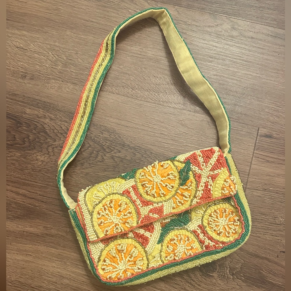 Anthropologie Citrus Beaded Shoulder Bag